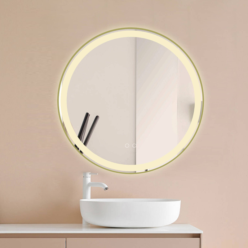 Lustro podświetlane LED 80 cm okrągłe J126 ze złotą ramą