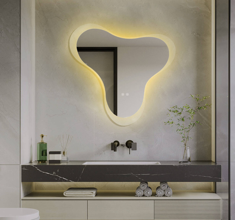 Lustro podświetlane LED asymetryczne dekoracyjne 80x77 cm nieregularne J3055