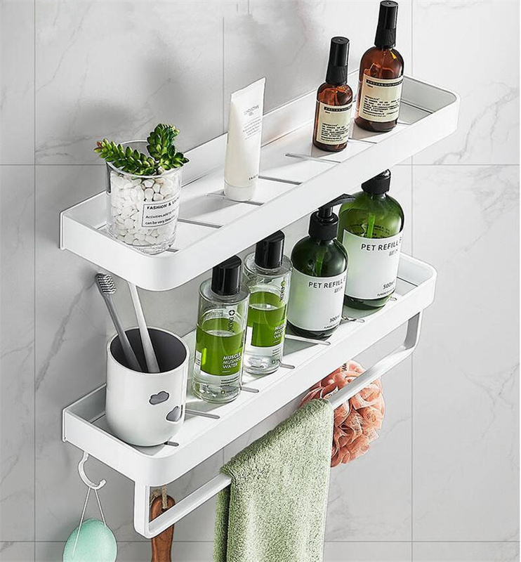 Półka łazienkowa wisząca biała LOFT 40cm z wieszakiem