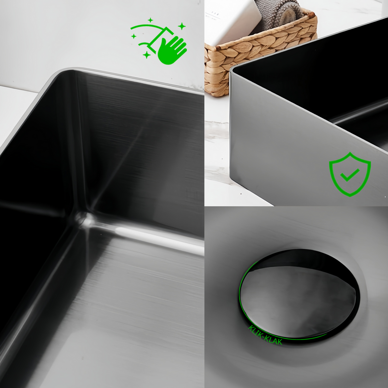 Umywalka stalowa nablatowa 50x35 czarna/grafitowa + korek KLIK KLAK