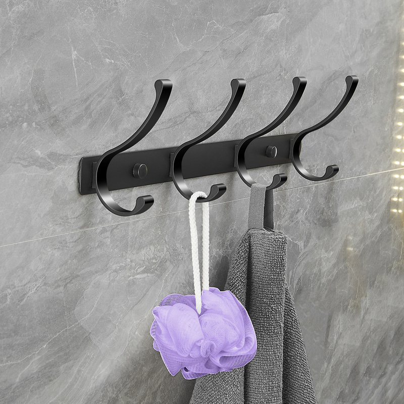 Wieszak łazienkowy FLOW czarny matowy 4-uchwytowy