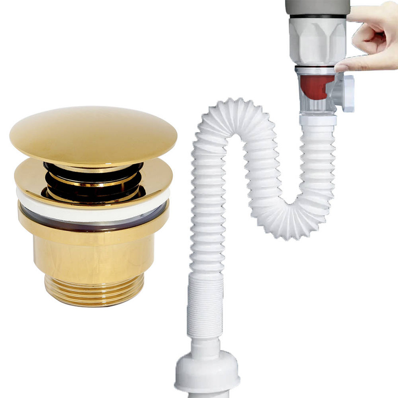 Syfon elastyczny + korek click clack złoty uniwersalny