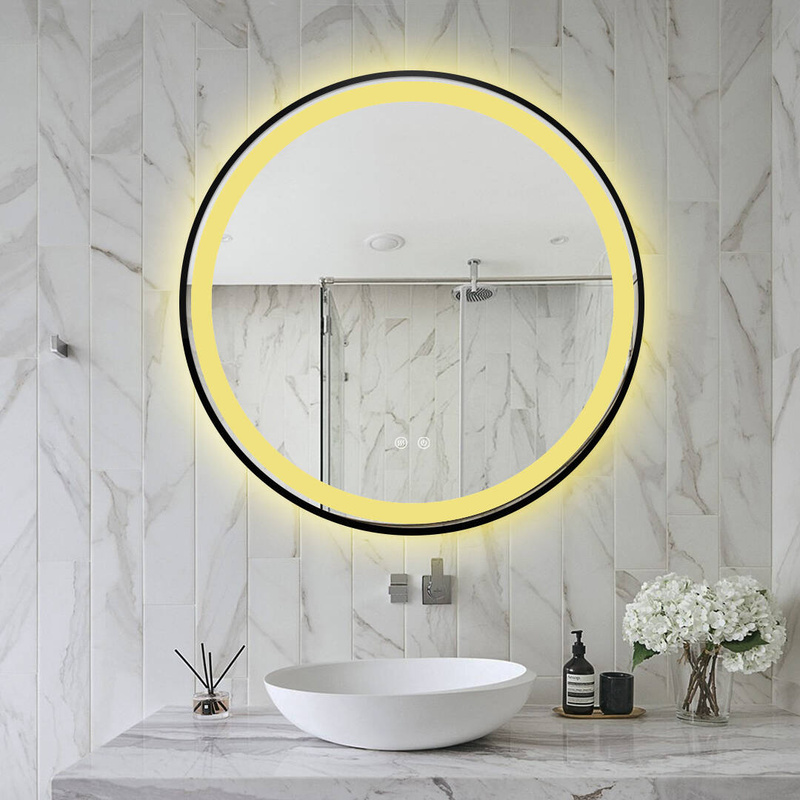 Lustro podświetlane LED 70 cm okrągłe J10 w czarnej ramie