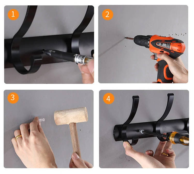 Wieszak łazienkowy FLOW czarny matowy 6-uchwytowy