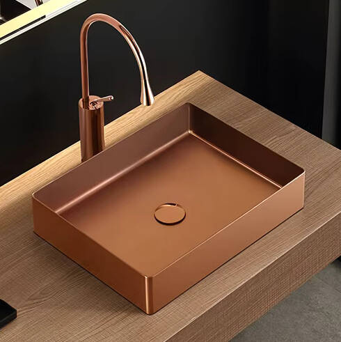 Umywalka stalowa nablatowa 50x35 miedziana rose gold + korek KLIK KLAK