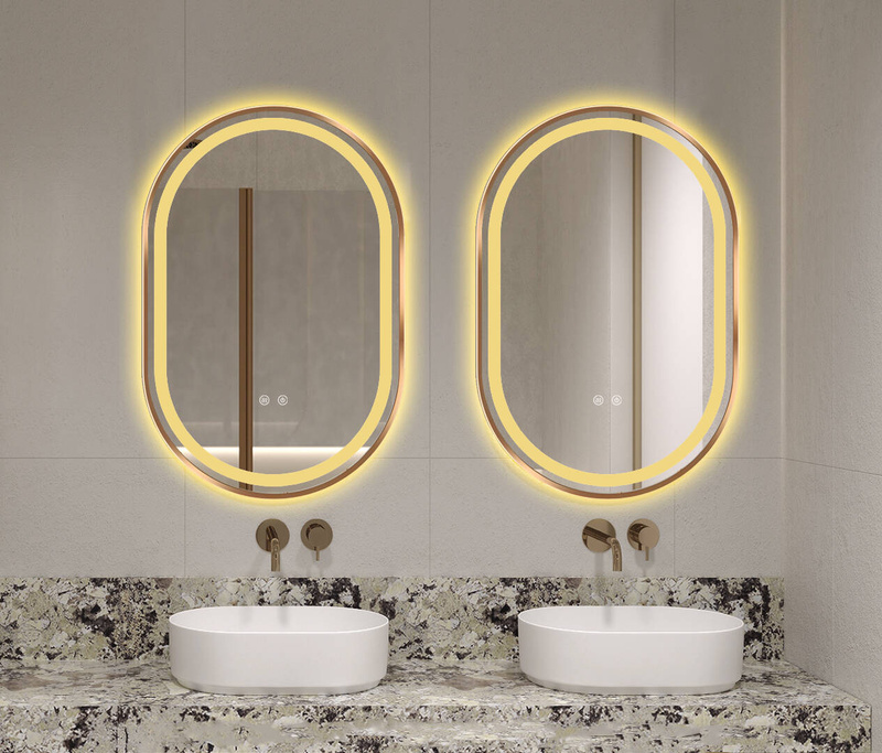 Lustro podświetlane LED 50x75 cm owalne w złotej ramie J3320RG