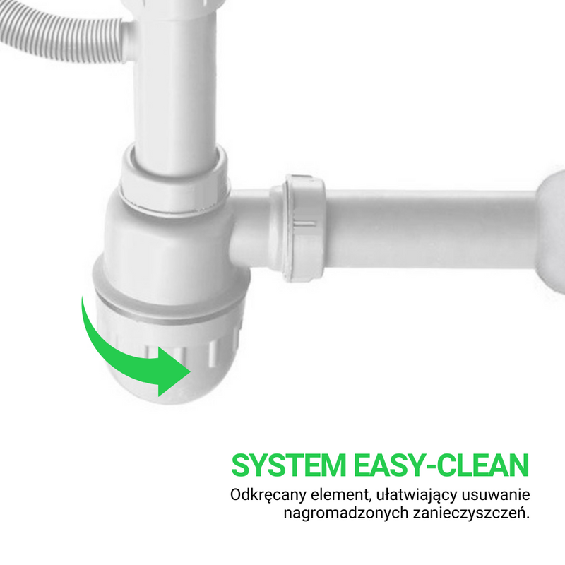 Syfon do zlewozmywaka z sitkiem i przyłączem do zmywarki biały rurowy PVC