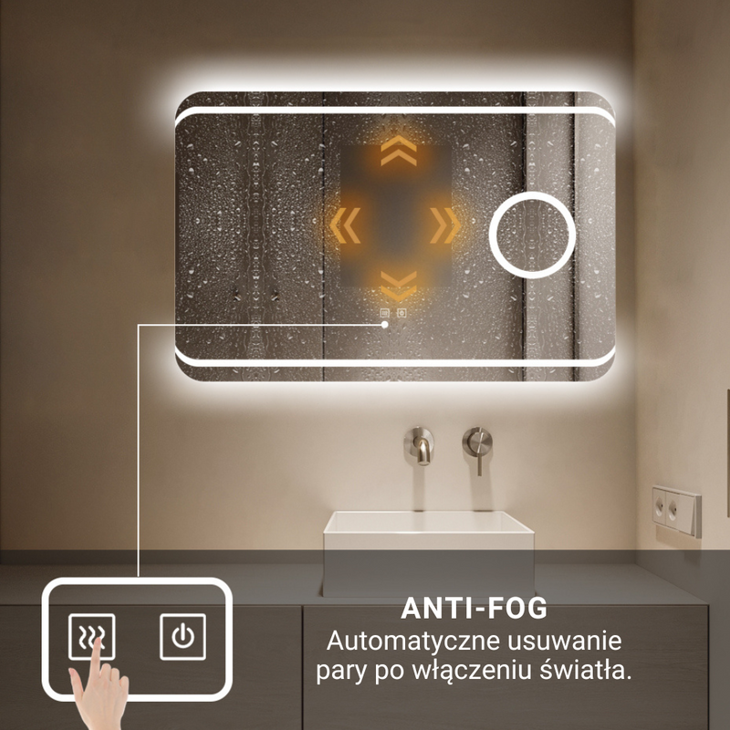 Lustro łazienkowe podświetlane LED 90x60 prostokątne powiększające J141