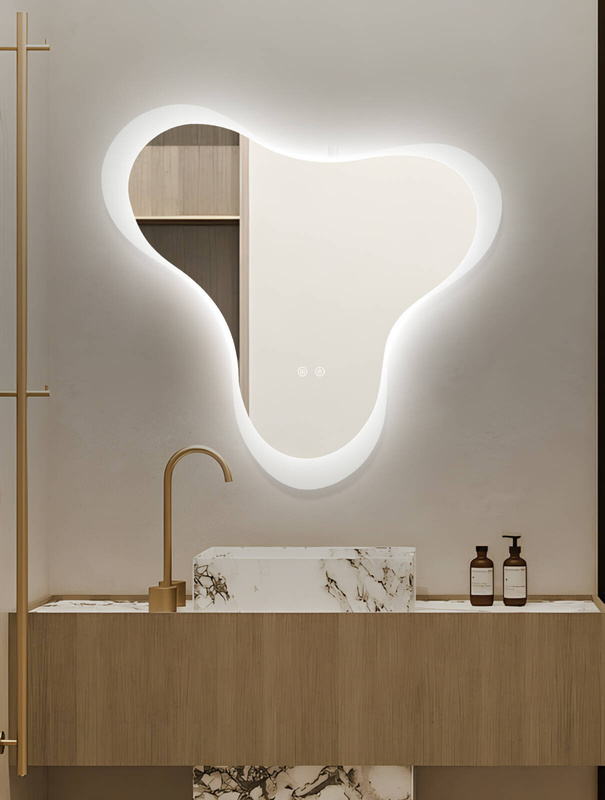 Lustro podświetlane LED asymetryczne dekoracyjne 80x77 cm nieregularne J3055