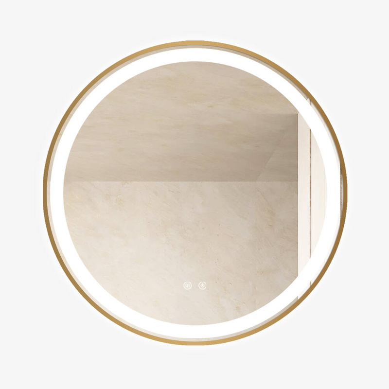 Lustro łazienkowe podświetlane LED 60 cm okrągłe J06 ze złotą ramą