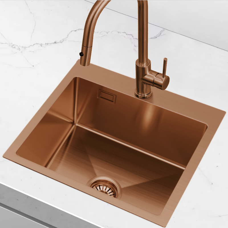 Zlewozmywak stalowy 60x50 miedziany rose gold + syfon GRATIS