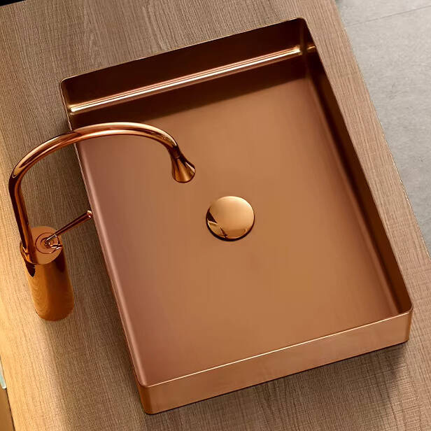 Umywalka stalowa nablatowa 50x35 miedziana rose gold + korek KLIK KLAK