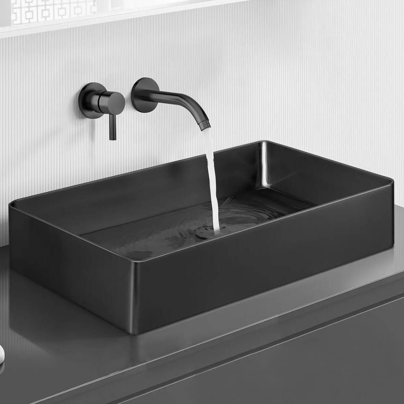 Umywalka stalowa nablatowa 50x35 czarna/grafitowa + korek KLIK KLAK