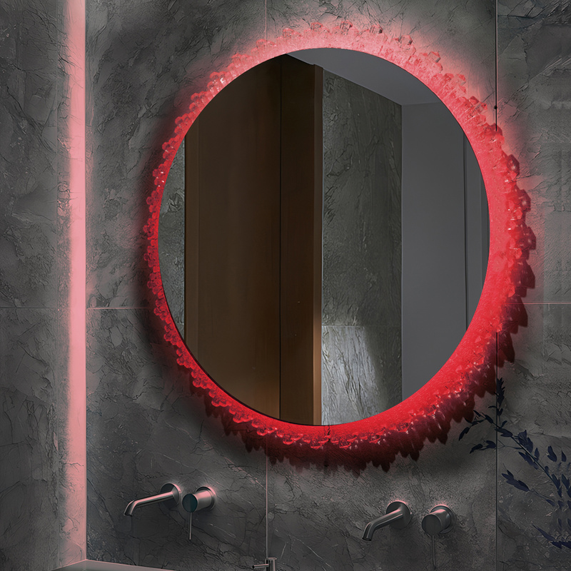 Lustro podświetlane LED 70 cm okrągłe H-2061 z ozdobną podświetlaną ramą RGB