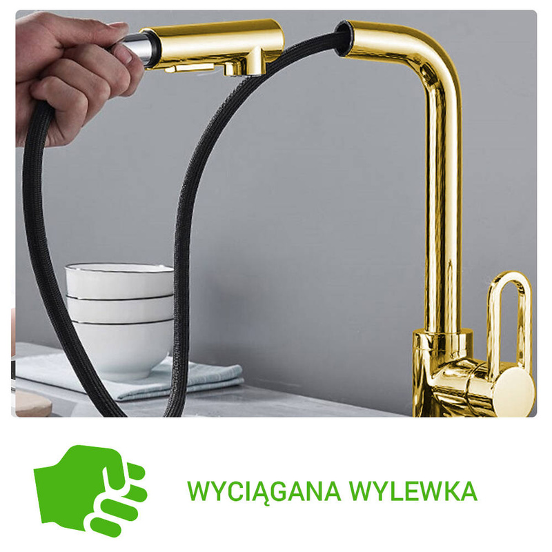 Bateria kuchenna złota z wyciąganą wylewką GAJA