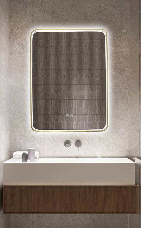 Lustro podświetlane LED 60x80 cm prostokątne w złotej ramie 1068G