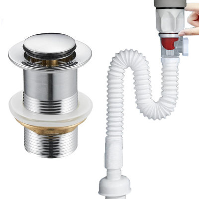 Syfon elastyczny + Korek umywalkowy KLIK-KLAK chromowany bez przelewu z sitkiem