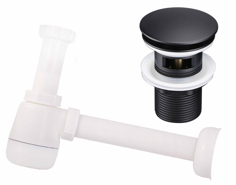 Syfon PVC+korek czarny z przelewem