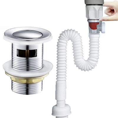 Syfon elastyczny biały i korek do umywalki z przelewem