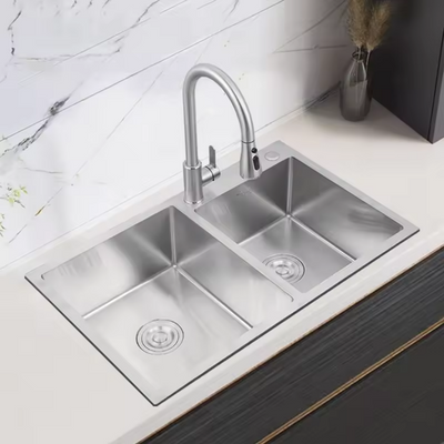 Zlewozmywak stalowy dwukomorowy 78x45 inox + syfon GRATIS