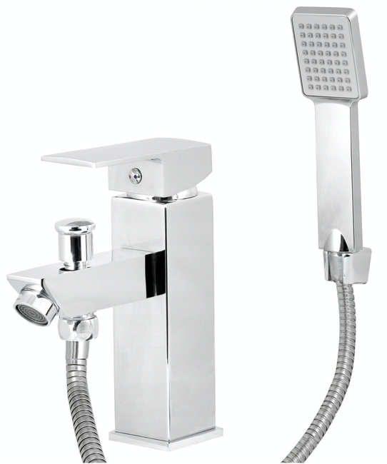 Bateria umywalkowa z wyjściem na wąż i zestawem natryskowym