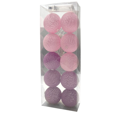 Lampki Cotton Balls różowo fioletowe 10LED