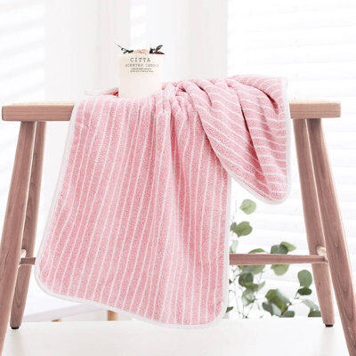 Ręcznik kąpielowy w pasy z mikrofibry 35x75 szybkoschnący różowy