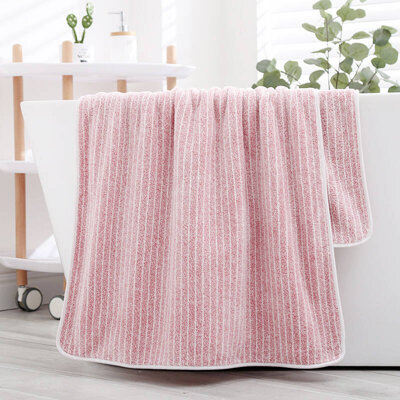 Ręcznik kąpielowy w pasy z mikrofibry 70x140 szybkoschnący różowy