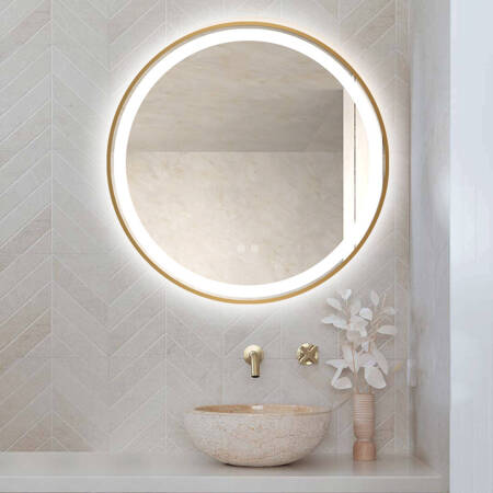 Lustro łazienkowe LED 70 cm okrągłe J06 ze złotą ramą