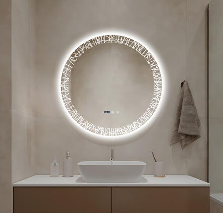 Lustro łazienkowe LED 70 cm okrągłe + zegar J176