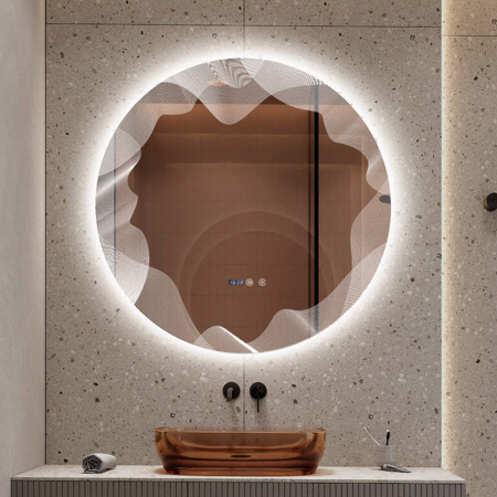 Lustro łazienkowe LED 80 cm okrągłe + zegar J177