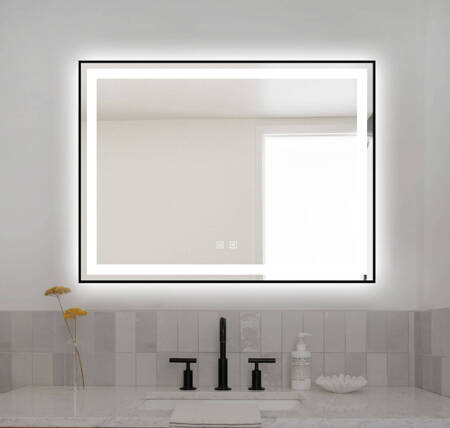 Lustro łazienkowe LED 80x60 cm prostokątne J11 w czarnej ramie