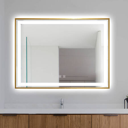 Lustro łazienkowe LED 80x60 cm prostokątne w ramie rose gold J127