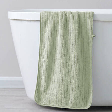 Ręcznik kąpielowy zielony w paski z mikrofibry 33x70 szybkoschnący 